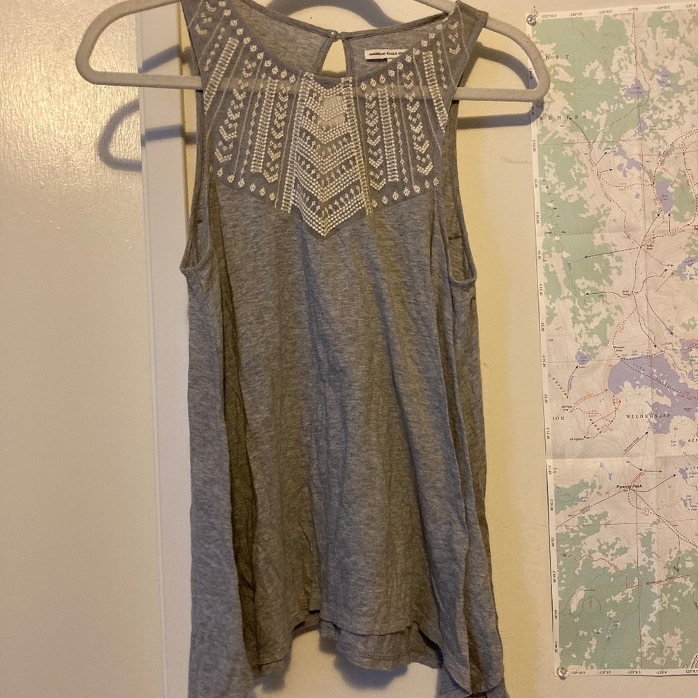 Grey embroidered AEO tank top - S